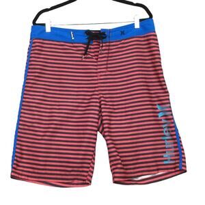Hurley Retro Striped Beach Board Shorts Front Tie Swim Trunks Men Size 34